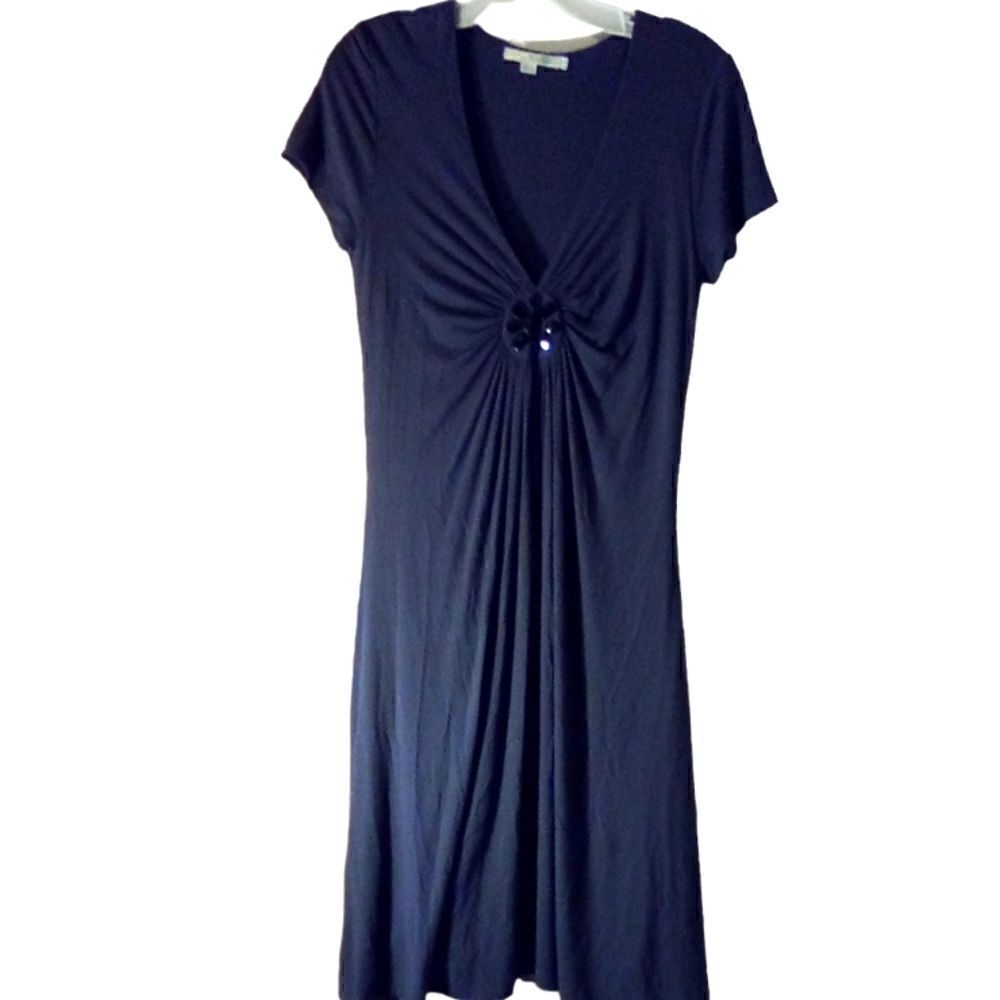 Boden ruched jewel embellished jersey knit purple/grey short sleeve dress 10L
